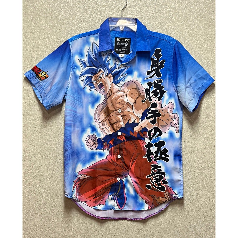 Hot Topic Dragon Ball Super Goku Men's S Blue Short Sleeve Button-Up Shirt